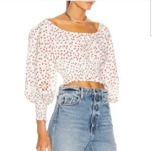 FWRD RIXO Helena Cropped Cotton Top in Embroidered Ditsy Floral Print Size Small